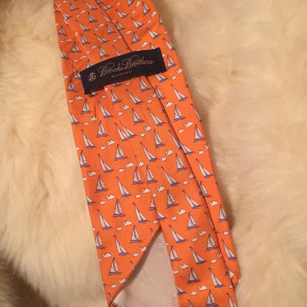 Brooks Brothers pure silk orange sailboat tie NEW - Picture 2 of 5